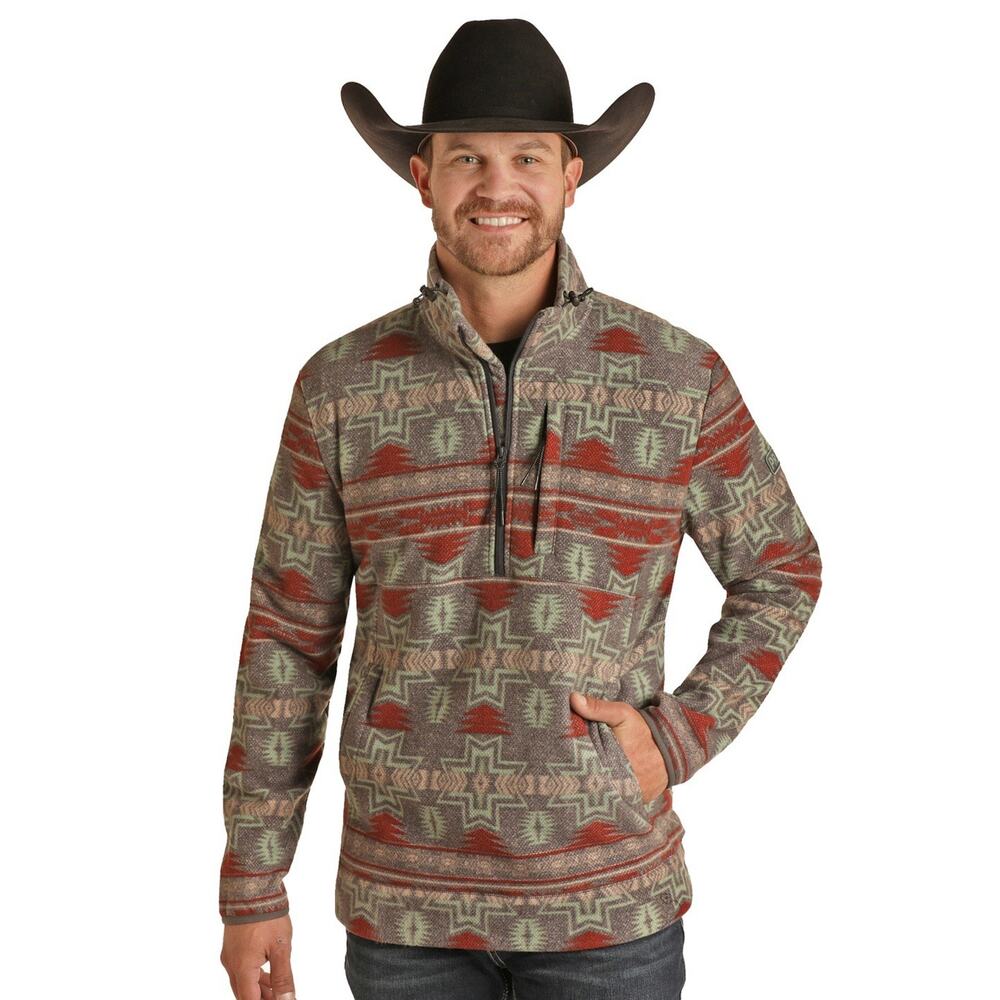 Powder River Outfitters Panhandle Fleece L Aztec Quart Zip Pullover Southwestern